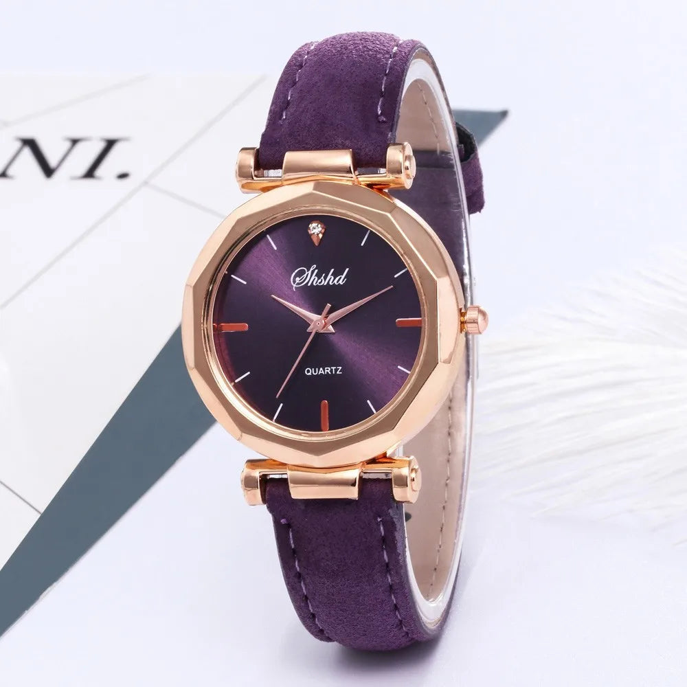 Leather Belt Elegant Wristwatch Analog Crystal Casual Fashion Quartz Watch Luxury Rhombus Design Ladies Watches Gift Reloj Mujer