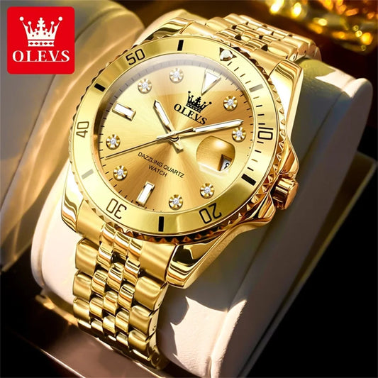 OLEVS Original Brand Luxury Stainless Steel Strap Men Watches Luminous Quartz Watch Waterproof Calendar Business Man Wristwatch