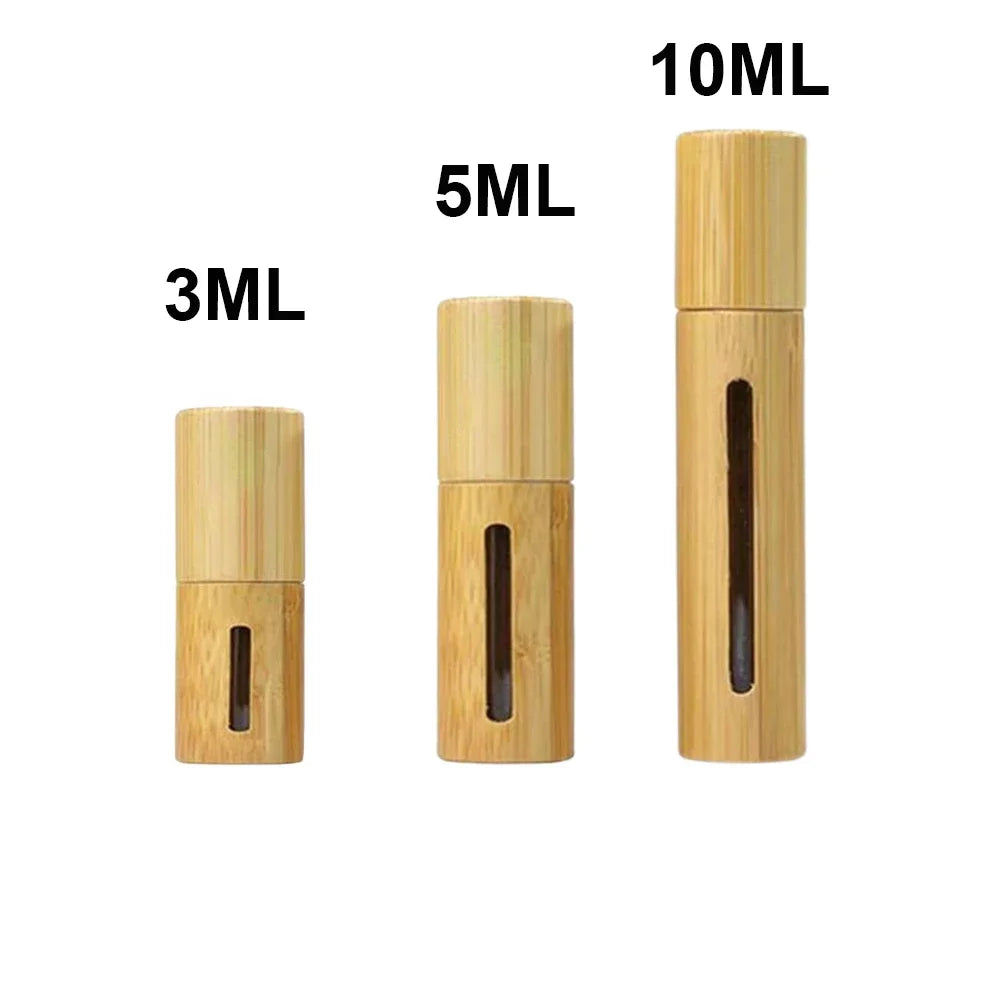 Bamboo Roll on Bottle 3/5/10ml Wood Roller Bottle Essential Oil Lip Gloss Refillable Tube Empty Wood/Glass Bottle Perfume 1PC