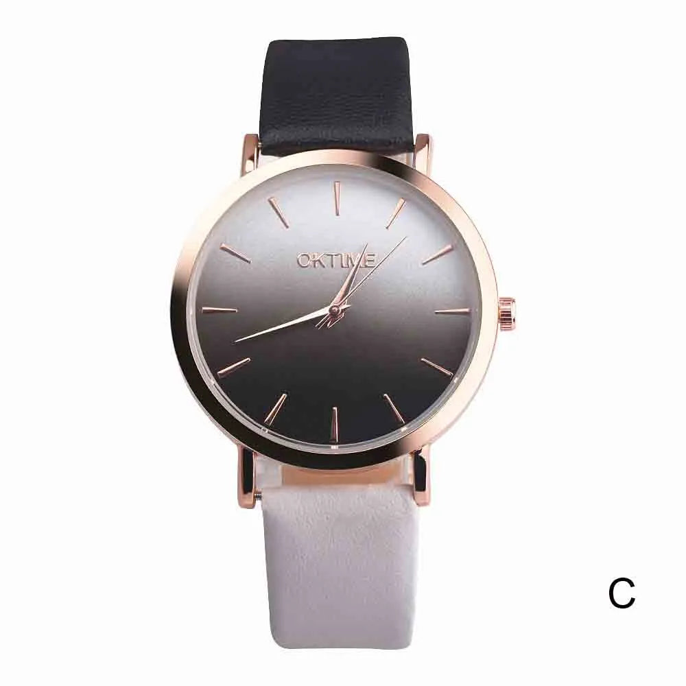 Retro Rainbow Design Wristwatch Leather Band Analog Alloy Lovely Cute Girl Simplicity Elegant Temperament Watch Versatile Clock