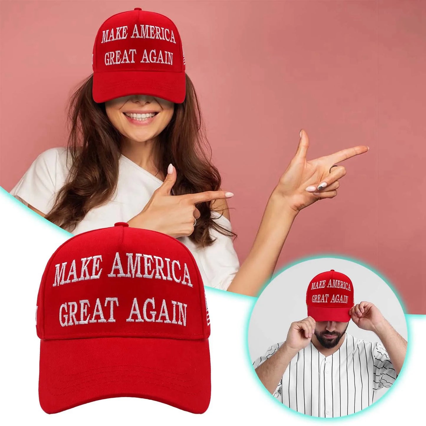 MAGA Baseball Hat 2024 Republican Trump Make America Great Again Hat Red Black White Peaked Cap Fashion Clothes Accessories