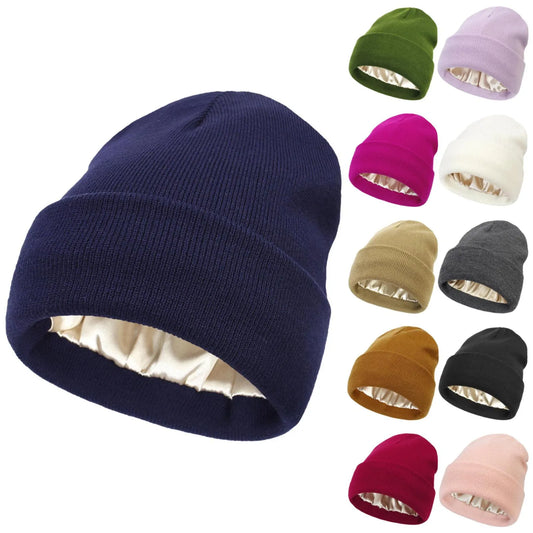 Satin Knitted Hat Hip-Hop Boy Girl Woolen Hat Brand Beanies Hats For Women Man Ski Hats Keep Warm Autumn Winter Knitted Cap