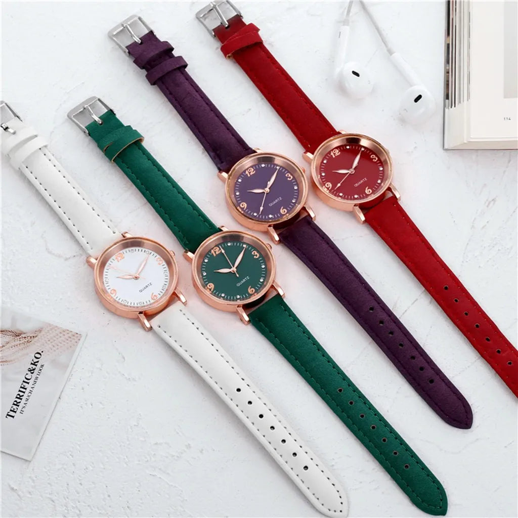 Luxury Bracelet Watch Women's Rose Gold Stainless Alloy Quartz Watches Simple Style Leather Strap Wrist Watch Luminous Watches