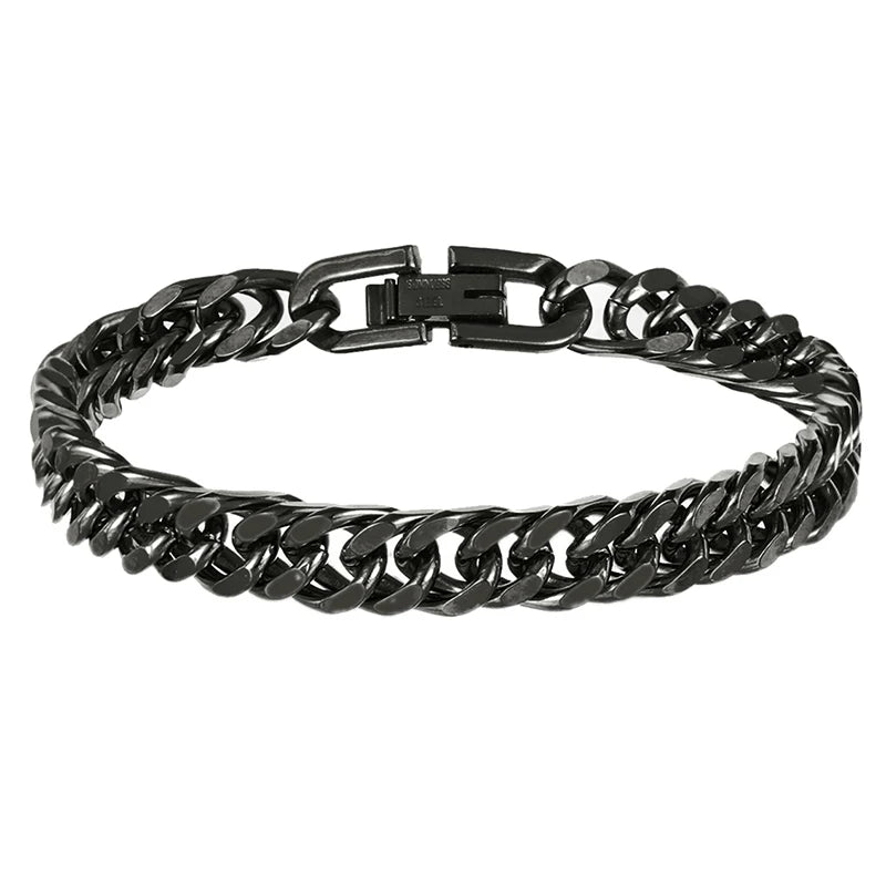 Kcaco Stainless Steel Cuban Link Bracelet Chunky Wristband Hip Hop Curb Link Chain Bracelets Width 8mm for Boyfriends Jewelry