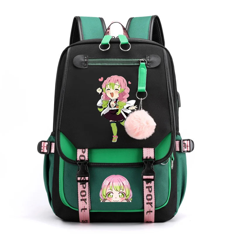 Cute Kanroji Mitsuri Backpack New Teenage Outdoor Street Anime Backpack High Quality USB Backpack Kanroji Mitsuri Backpack