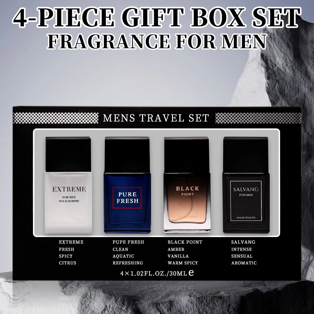 Men's Eau De Toilette Spray Gift Box 4-Piece Set 1.02 Fl Oz/bottle EDT Gifts for Men Long Lasting Fragranc Men's Travel Coffret