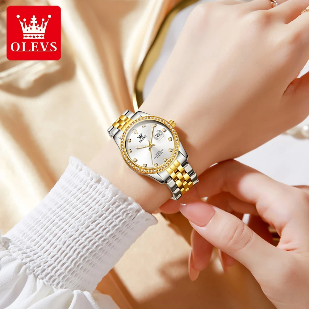 OLEVS Top Brand Women's Watches Elegant Simple Original Quartz Watch for Man Diamond Dial Waterproof Luminous Date Wristwatch