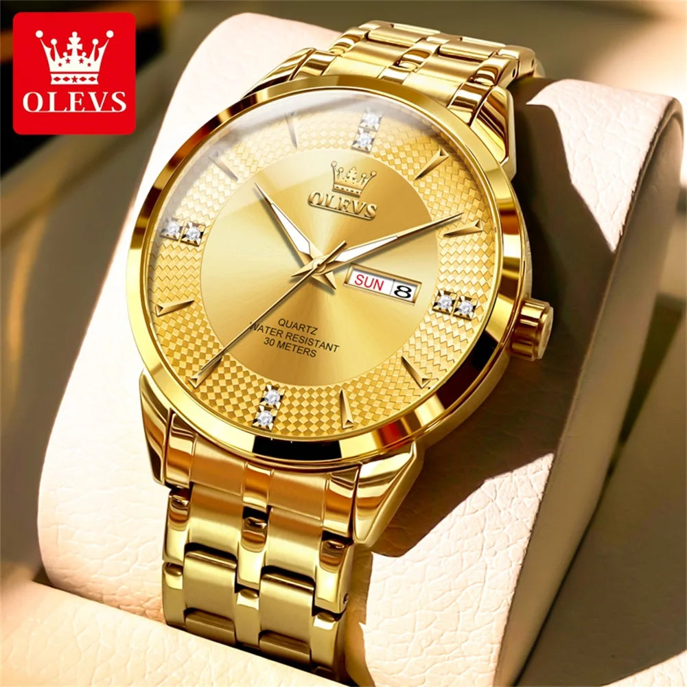 OLEVS 9917 Men Watches Original Classics Fashion Quartz WristwatchDiamond Scale Reloj  Waterproof Luminous Date Display Watch