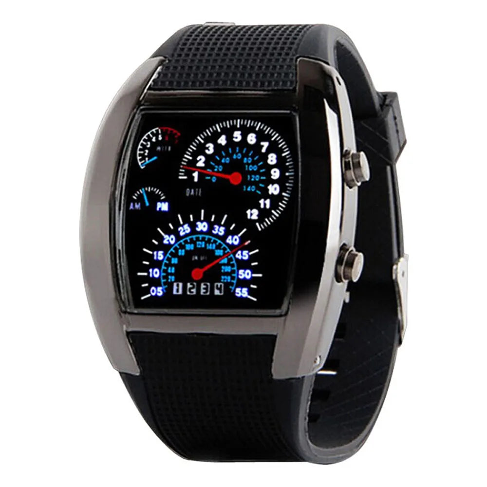 Fashion Aviation Turbo Dial Flash Led Watch Gift Mens Lady Waterproof Sports Car Meter High Quality Casual Watches Reloj Hombre