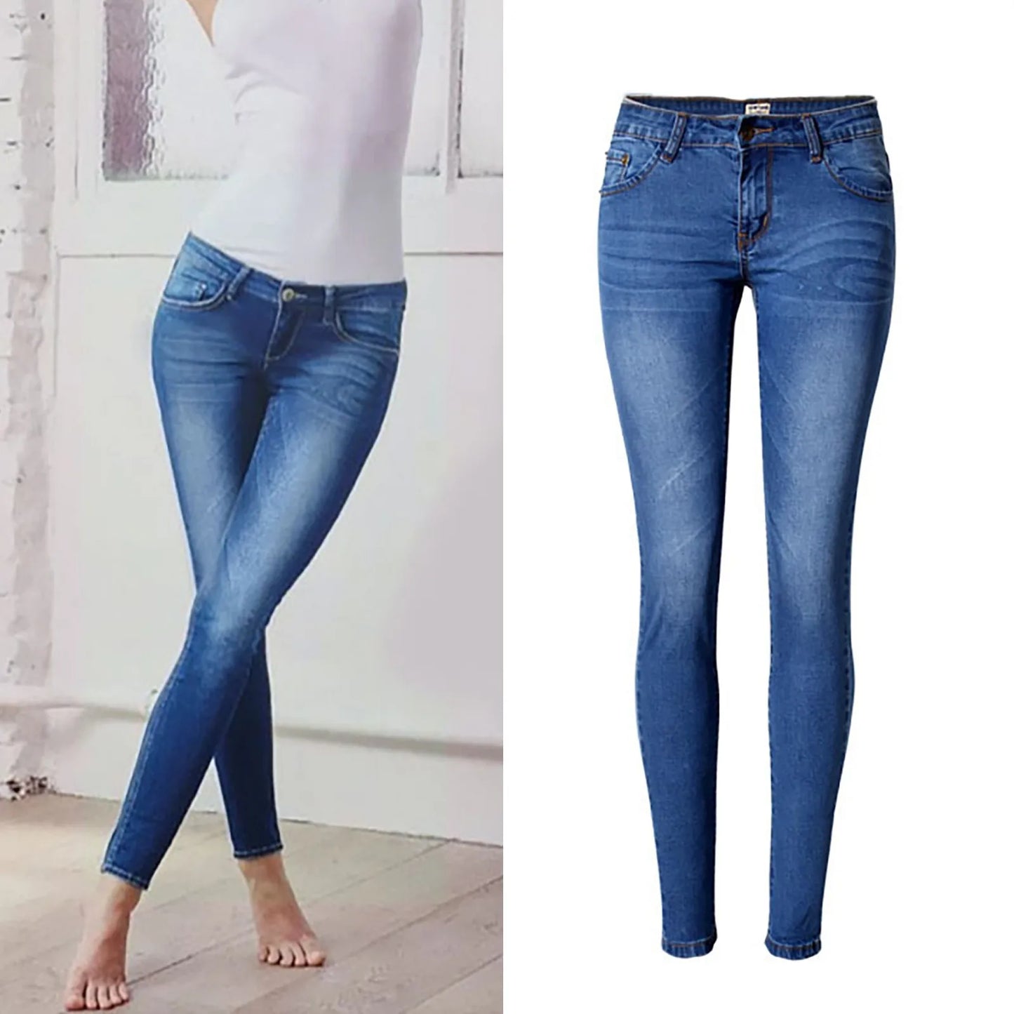 Tight Denim Trousers For Womens Low Waist Button Skinny Pencil Jeans Small Feet Slim Ladies Jeans Ladies Denim Trousers 여성바지