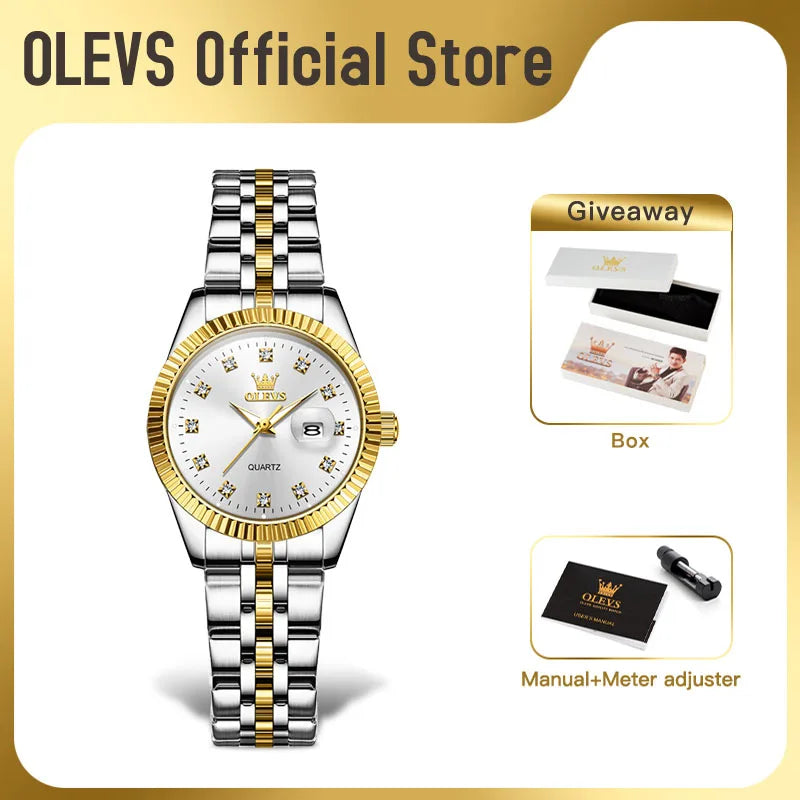 OLEVS 5526 Women's Watch Original Watches For Ladies Waterproof Luminous Stainless Steel Quartz Automatic date Woman Wristwatch