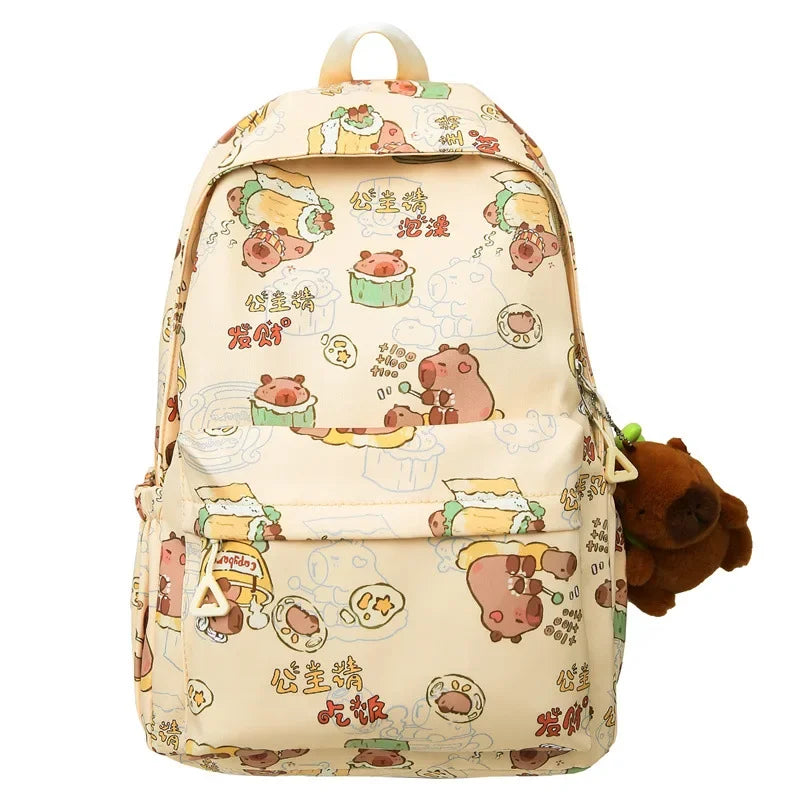 Cute Girl Backpack Lightweight Middle School Bag Large Capacity Capybara Student Backpack Nylon Handbag Student Laptop Bag