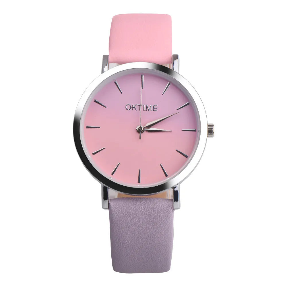 Retro Rainbow Design Wristwatch Leather Band Analog Alloy Lovely Cute Girl Simplicity Elegant Temperament Watch Versatile Clock