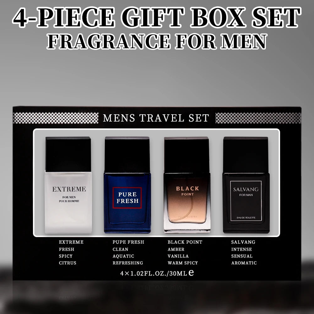 Men's Eau De Toilette Spray Gift Box 4-Piece Set 1.02 Fl Oz/bottle EDT Gifts for Men Long Lasting Fragranc Men's Travel Coffret