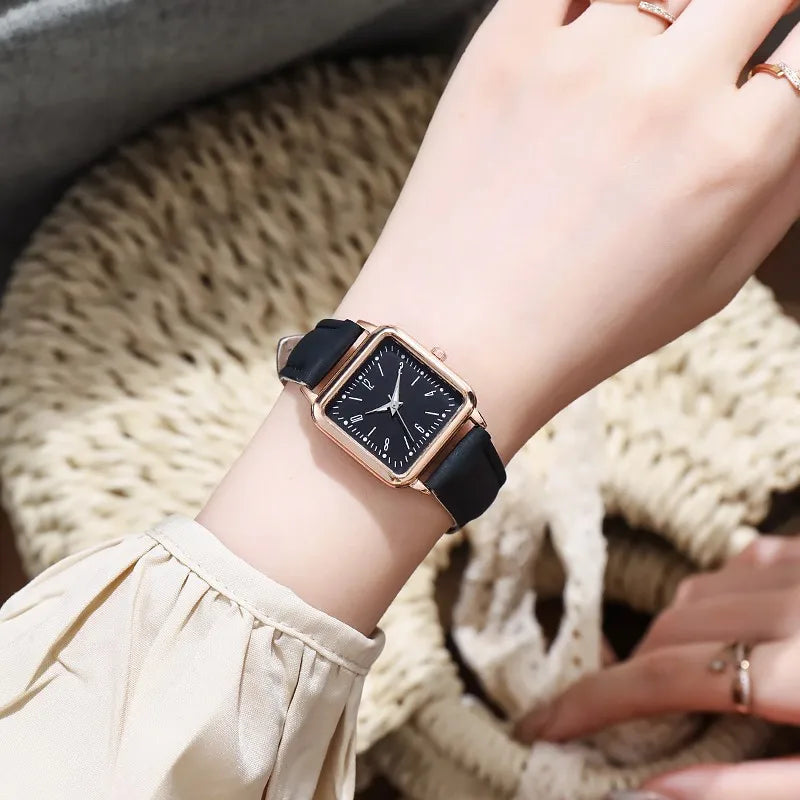 2023 New A Fashion Women Watch Leather Strap Casual Watch Wrist Square Dial Case Lady Watches Wristwatch Clock Gift