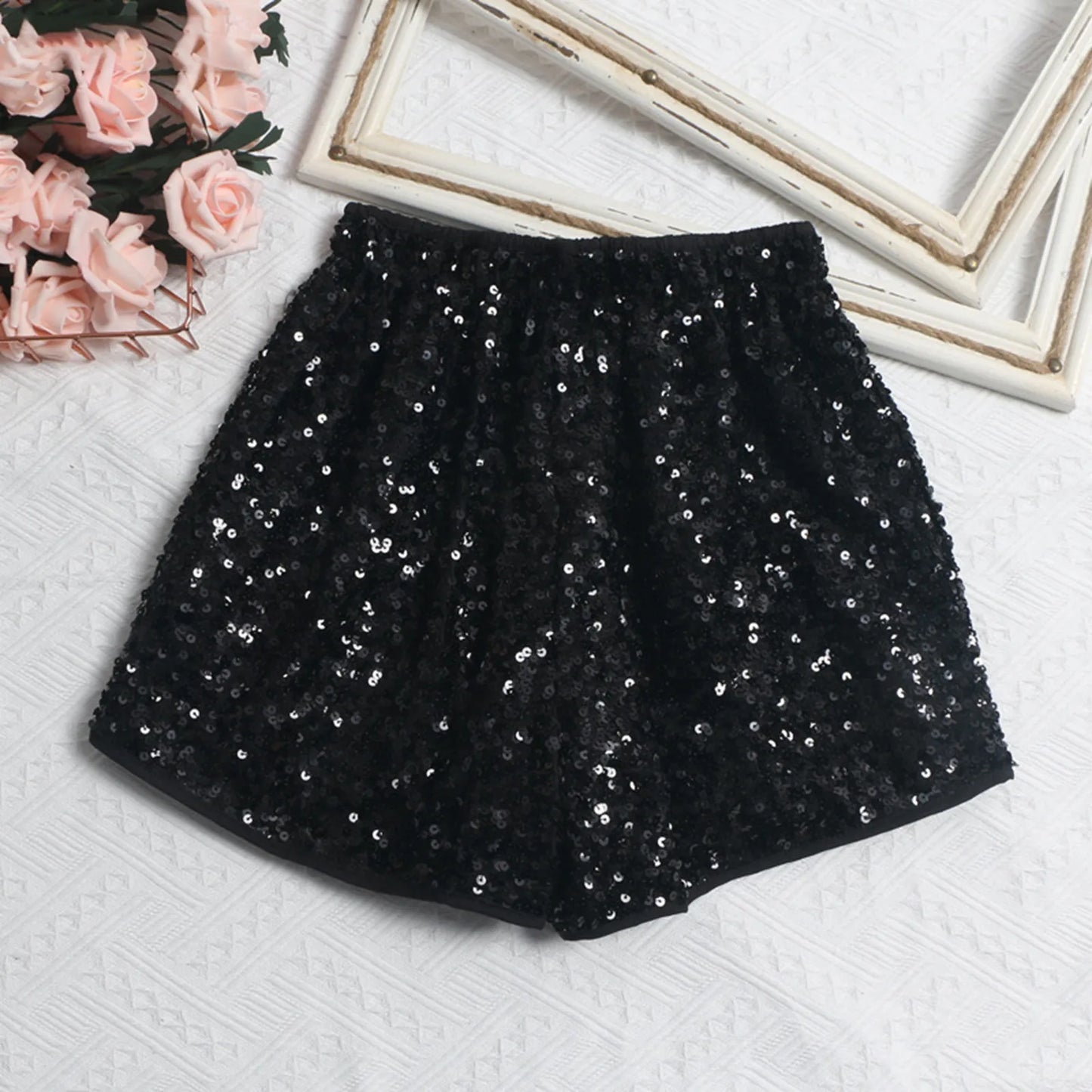 Nightclub Party Dance Women Sequin Shorts 2024 Summer Fashion Elastic High Waist Versatile A Line Shiny Short Pants Streetwear