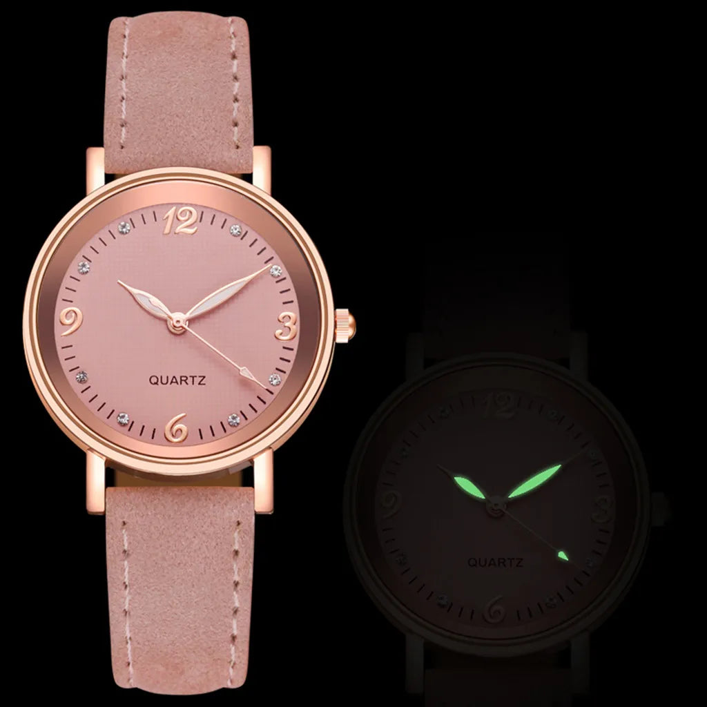 Luxury Bracelet Watch Women's Rose Gold Stainless Alloy Quartz Watches Simple Style Leather Strap Wrist Watch Luminous Watches