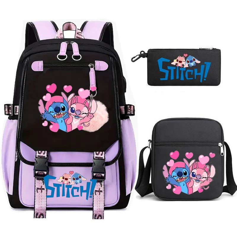 3pcs Lilo And Stitch Backpacks Capacity School Students Schoolbag Junior High School leisure Girls With Shoulder bag