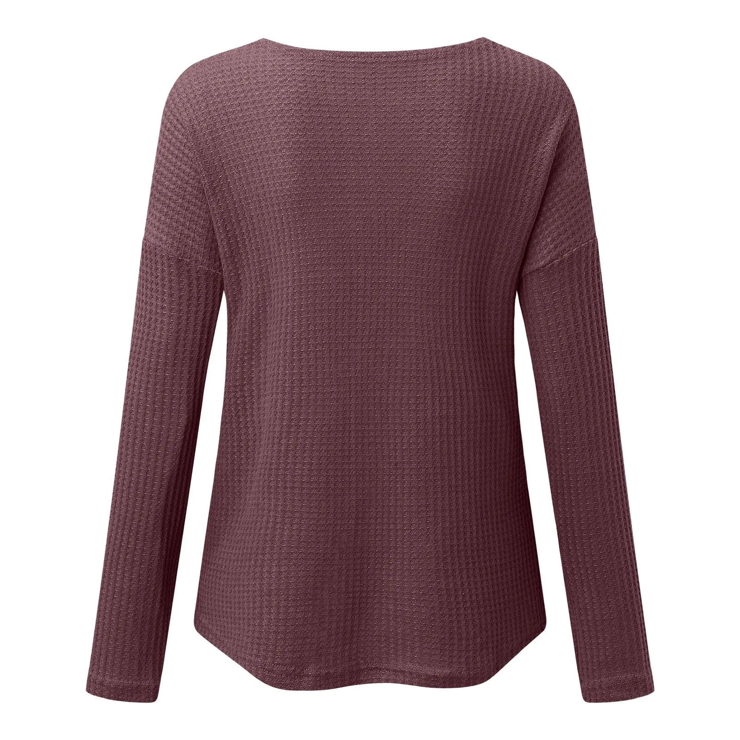 Women Henry Collar Long Sleeve T-Shirt Solid Color Waffle T Shirts Casual Female Button Tees Autumn Winter Basic Top