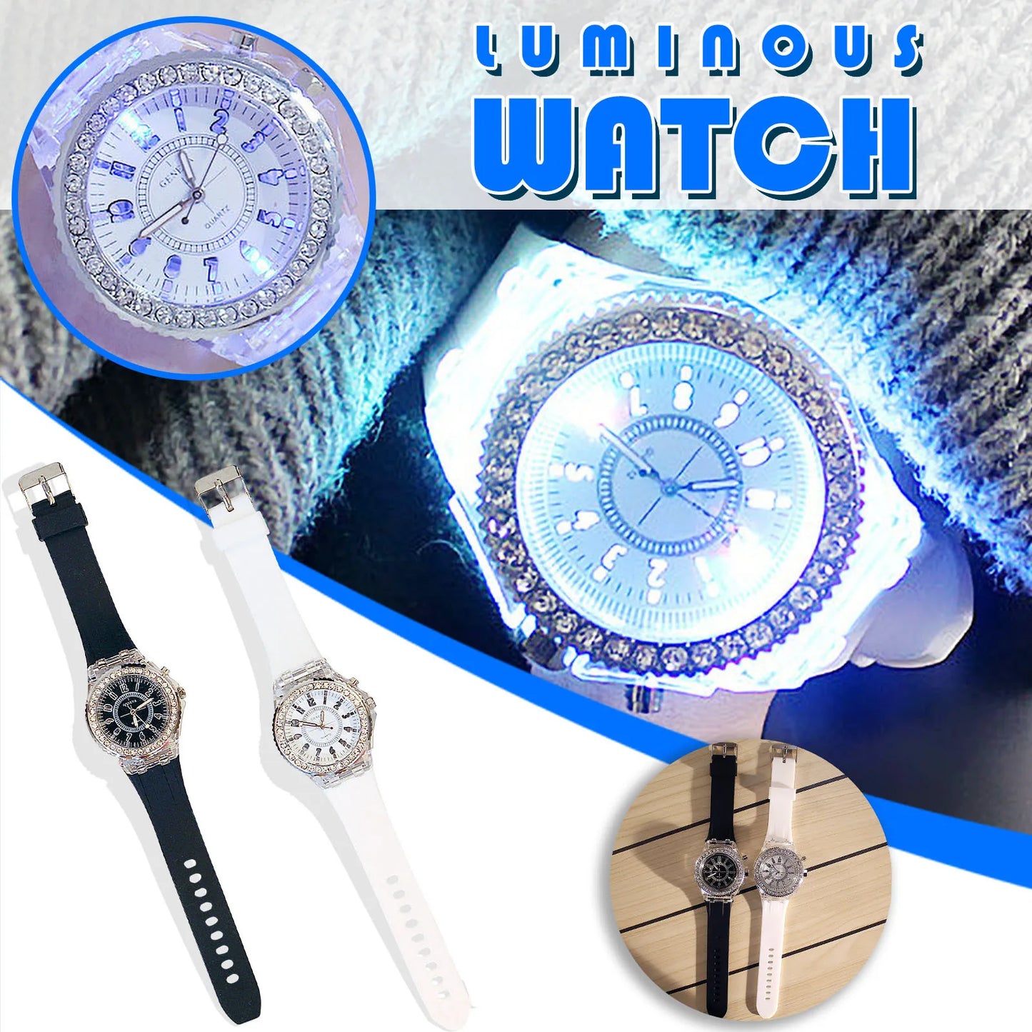 Luxury Women Watch Fashion Rhinestone Quartz Ladies Luminous Electronic Led Wristwatch Female Stainless Steel Watch Pvc Strap