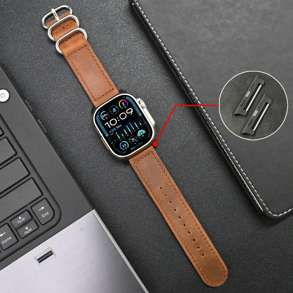 Leather Luxury Strap for Apple Watch Ultra 2 49mm Band Correa for iWatch Series 9 8 7 45mm 4 5 6 3 Se 44mm 42mm ultra Watchband