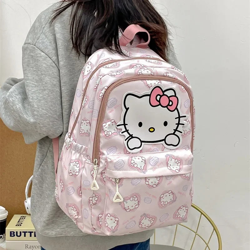 Sanrio School Bag Cute Kuromi Melody Cinnamoroll Large Capacity Backpack Boys Girls Cartoon Hello Kitty Kawaii Canvas Schoolbag