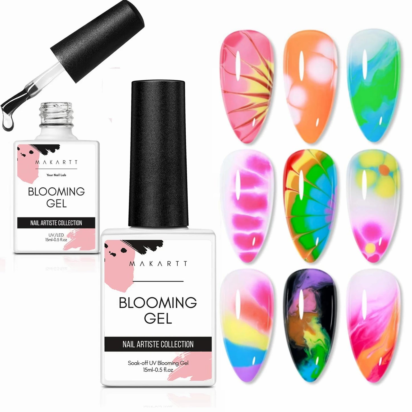 Makartt  Clear Blooming Gel, 15ml Soak Off Nail Lamp Gel Nail Polish Glossy Finish Long Lasting for Home Nail DIY Manicure