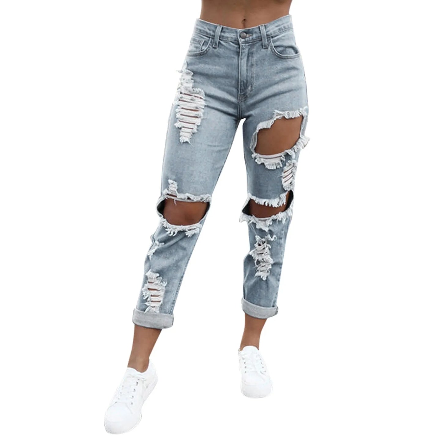 Hole Denim Women'S Jeans Buttocks Ripped Jeans Street Style Vertical Tube Denim Pants Frayed Tassel Ripped Jeans Japanese