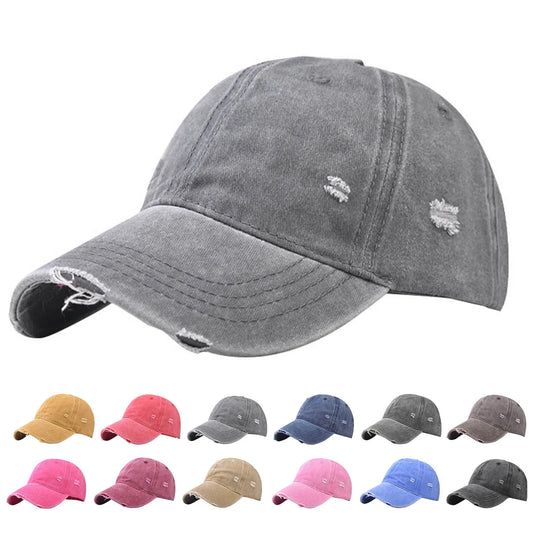 Denim Washed Ripped Baseball Caps Women Men Multicolored Raw Edge Trucker Caps Sunshade Ragged Outdoor Hollow Peaked Caps