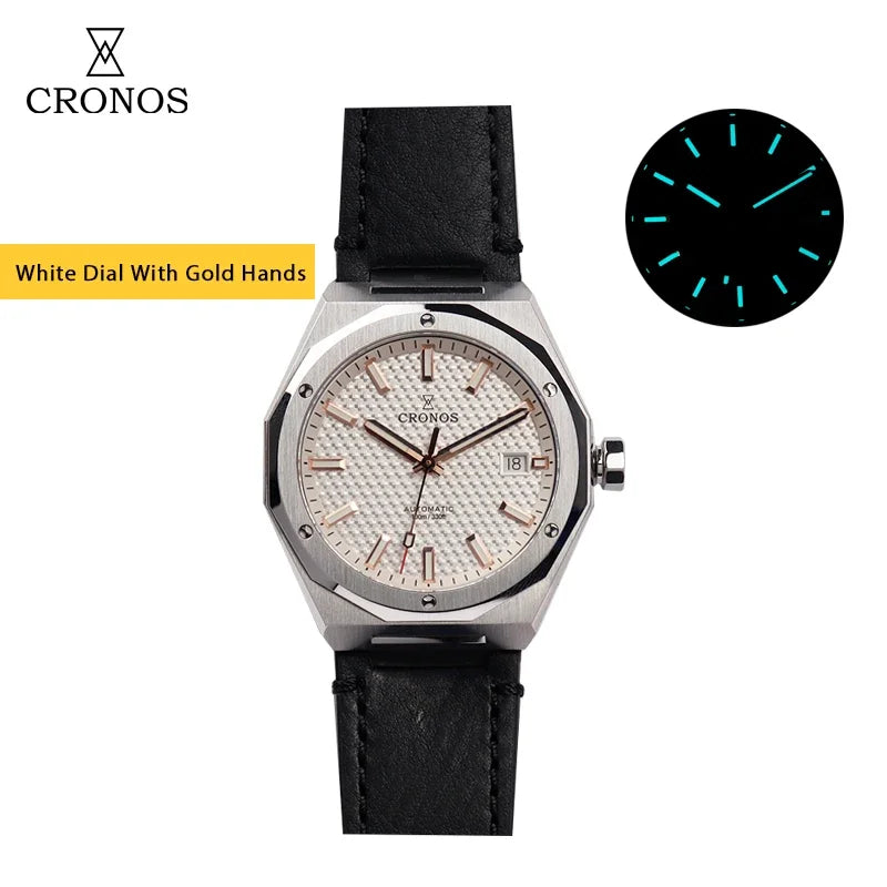 Cronos Luxury Men Watch 39mm Skyline Automatic PT5000 SW200 Wristwatches Sapphire Leather Strap 10ATM See-through Back L6028M