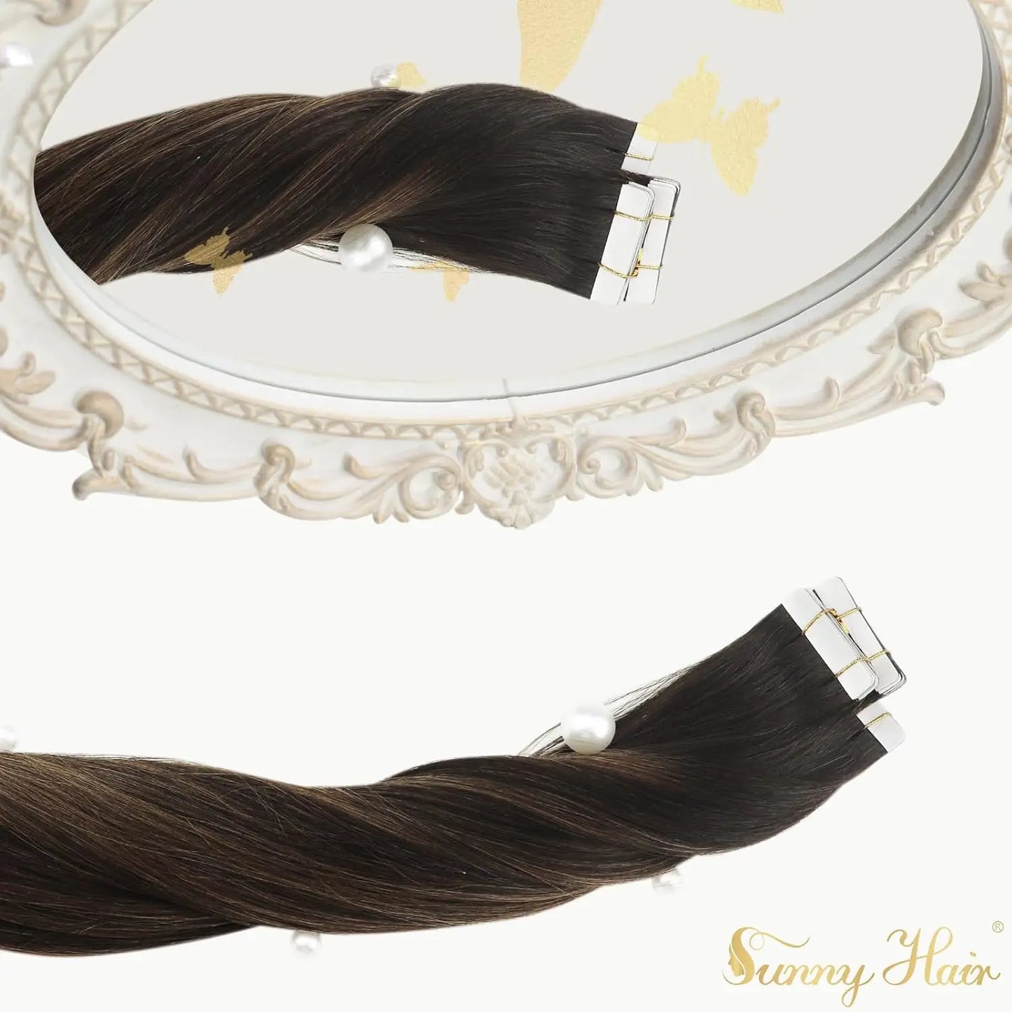 VeSunny Brown Tape in Hair Extensions Human Hair Brown Skin Weft Darkest Brown Human Hair Extensions for Women