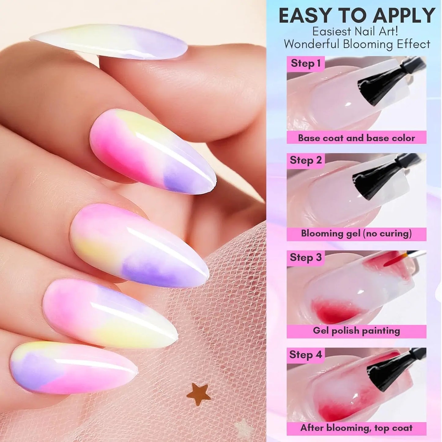 Makartt  Clear Blooming Gel, 15ml Soak Off Nail Lamp Gel Nail Polish Glossy Finish Long Lasting for Home Nail DIY Manicure