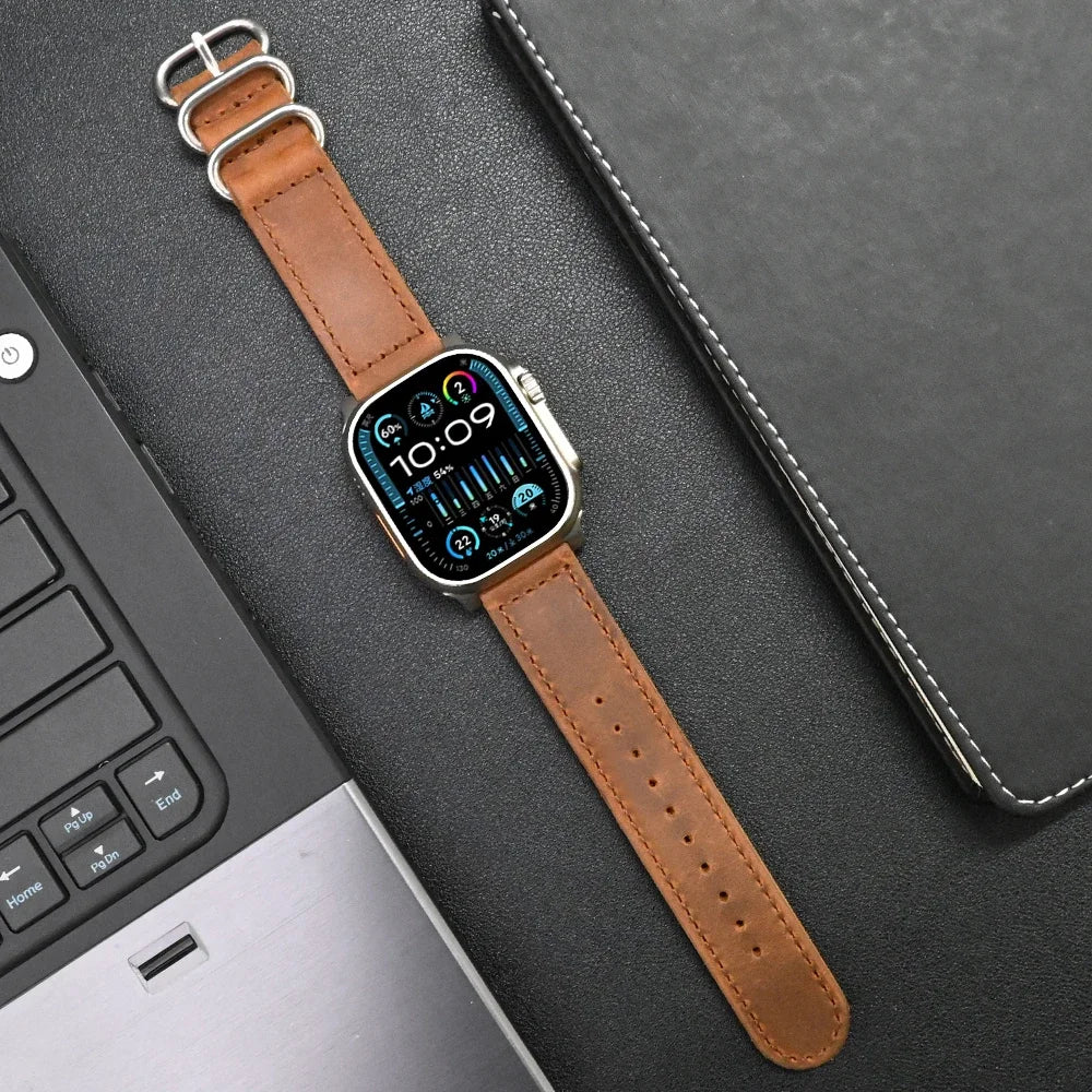 Leather Luxury Strap for Apple Watch Ultra 2 49mm Band Correa for iWatch Series 9 8 7 45mm 4 5 6 3 Se 44mm 42mm ultra Watchband