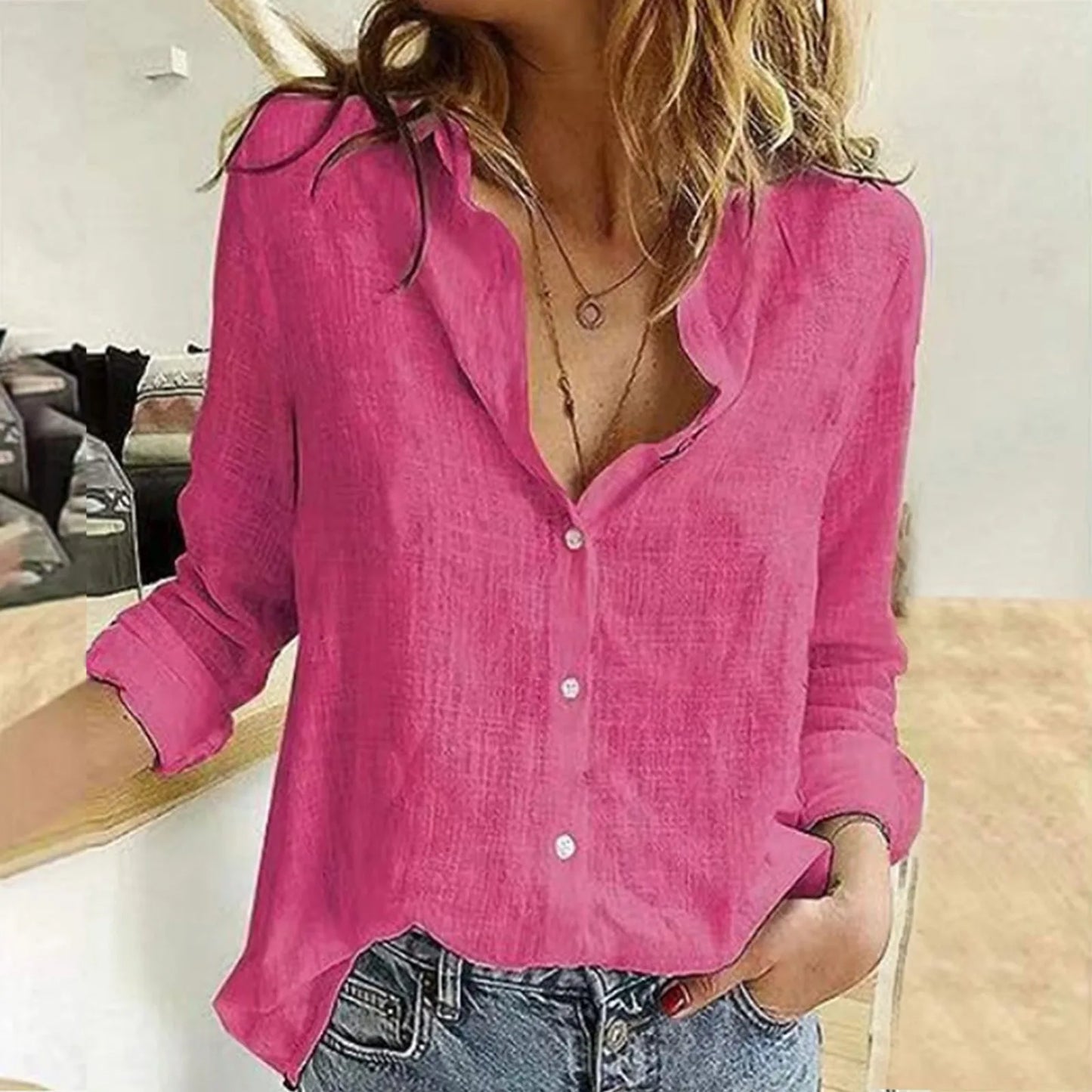 2025 Vintage Cotton Linen Shirt For Women Casual Solid Button Lapel Shirts & Blouses Long Sleeve Loose Tops Tunic Blusas Camisas