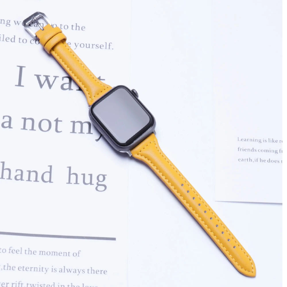 Slim Leather Loop for Apple Watch band 44mm 45mm 41mm 40mm 38mm Strap Women bracelet iWatch series 7 8 9 6 5 4 3 SE Ultra 2 49mm