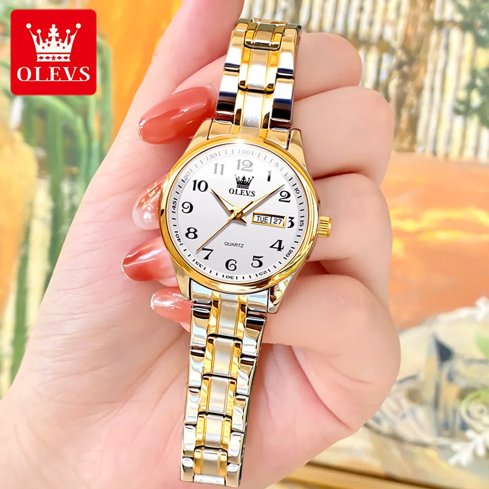 OLEVS Quartz Women Watch Gold Silver Luxury Waterproof Stainless steel Classic Date Digital Watch Original Ladies Watch Jewelry