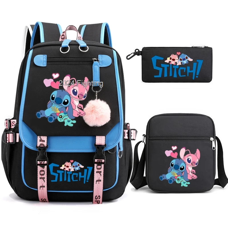 3pcs Lilo And Stitch Backpacks Capacity School Students Schoolbag Junior High School leisure Girls With Shoulder bag