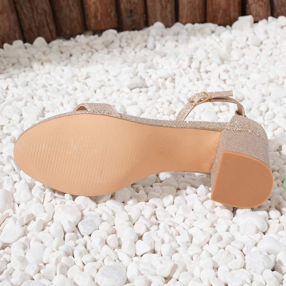 High Heeled Sandals Comfortable Ankle Strap Sandals Low Block Dress Pumps Elegant Open Toe Sandals for Outdoor Travel