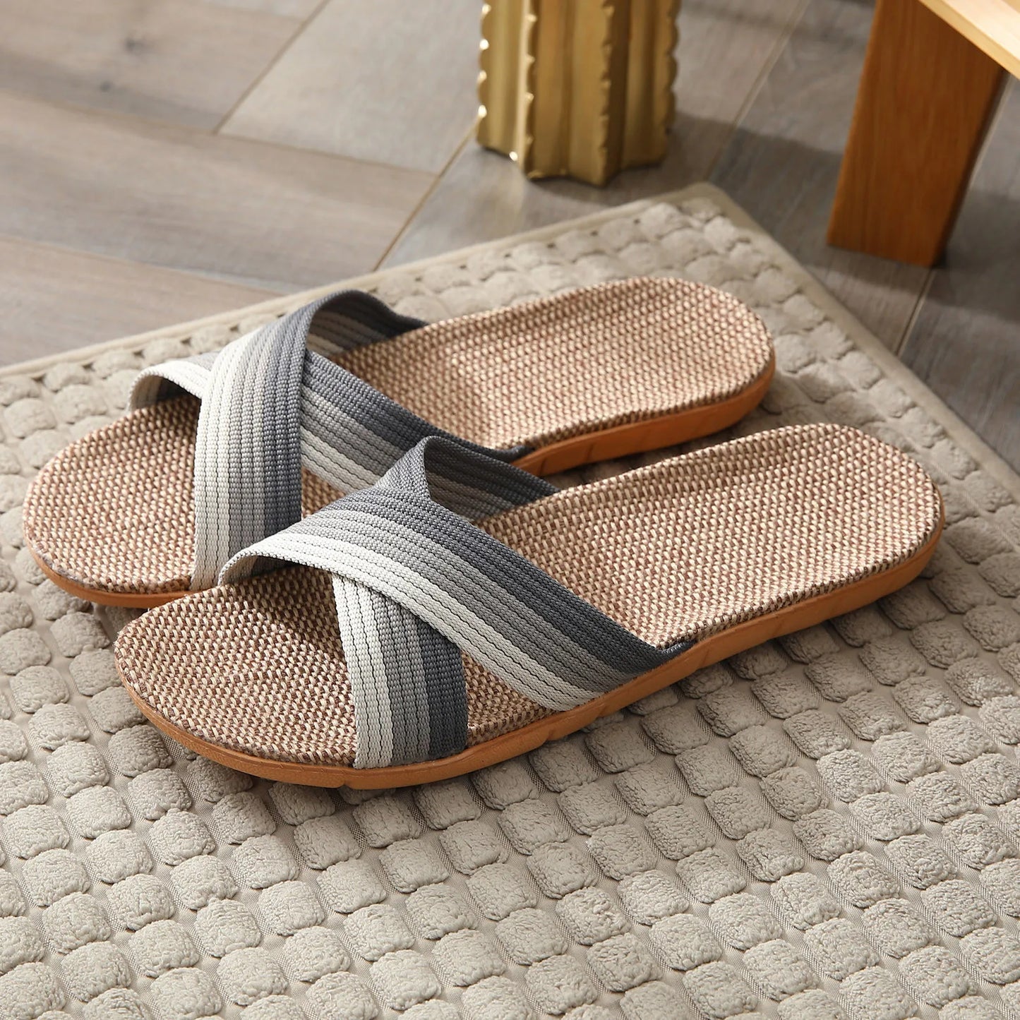 Wear-Resistant Comfortable Soft Bottom Ethnic Style Flat Heel Flops Men And Women Flax Slippers Home Slippers Zapatos De Mujer