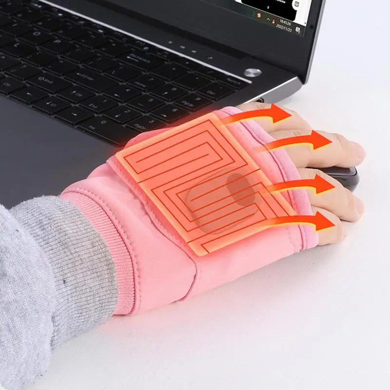 1Pair Unisex USB Electric Heating Winter Outdoor Heated Gloves Half Finger Touchscreen Warmer Mitten for Outdoor Hiking