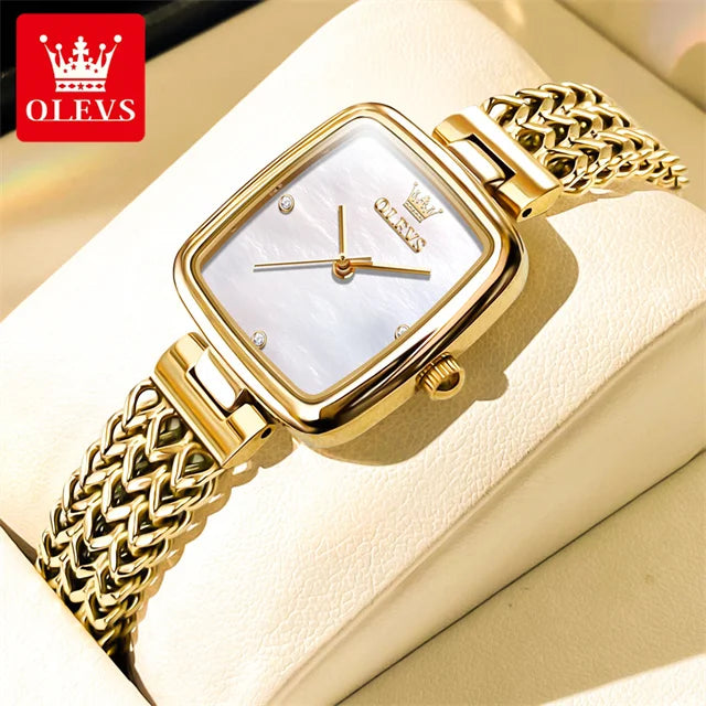 OLEVS Original New In Fashion Quartz Watch for Women Square Dial Solid Texture Watchstrap Luxury Top Brand Ladies Wristwatches