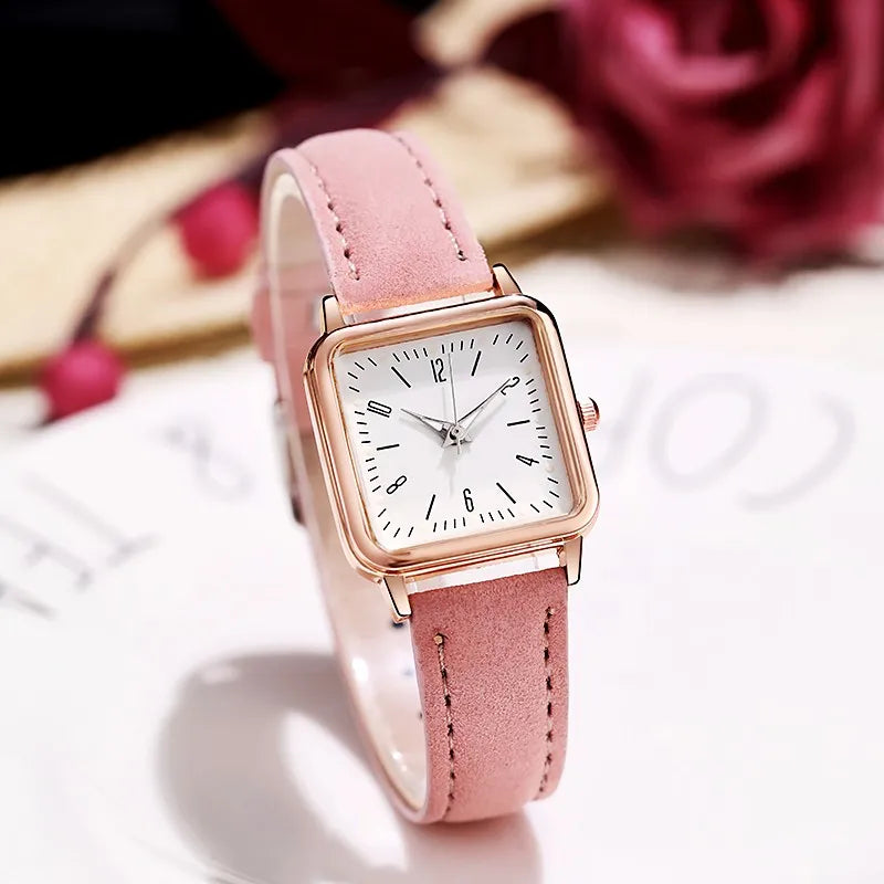 2023 New A Fashion Women Watch Leather Strap Casual Watch Wrist Square Dial Case Lady Watches Wristwatch Clock Gift