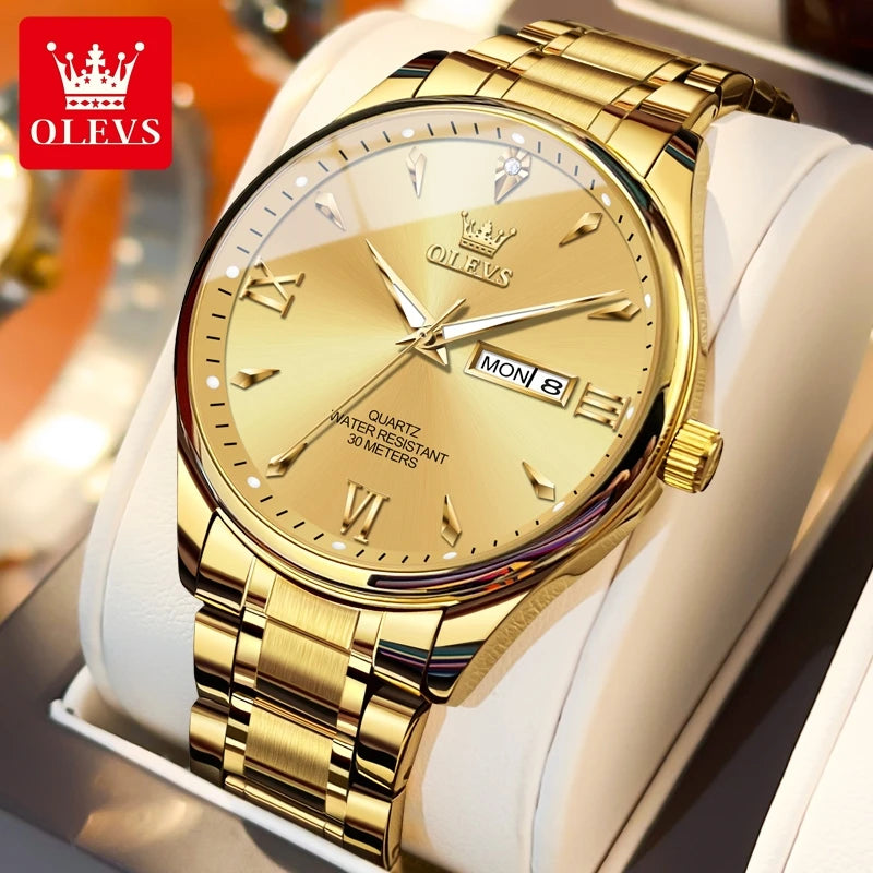 OLEVS Top Brand Elegant Women's Watches Gold Waterproof Fashion Original Quartz Watch for Lady Calendar Week Female Wristwatch