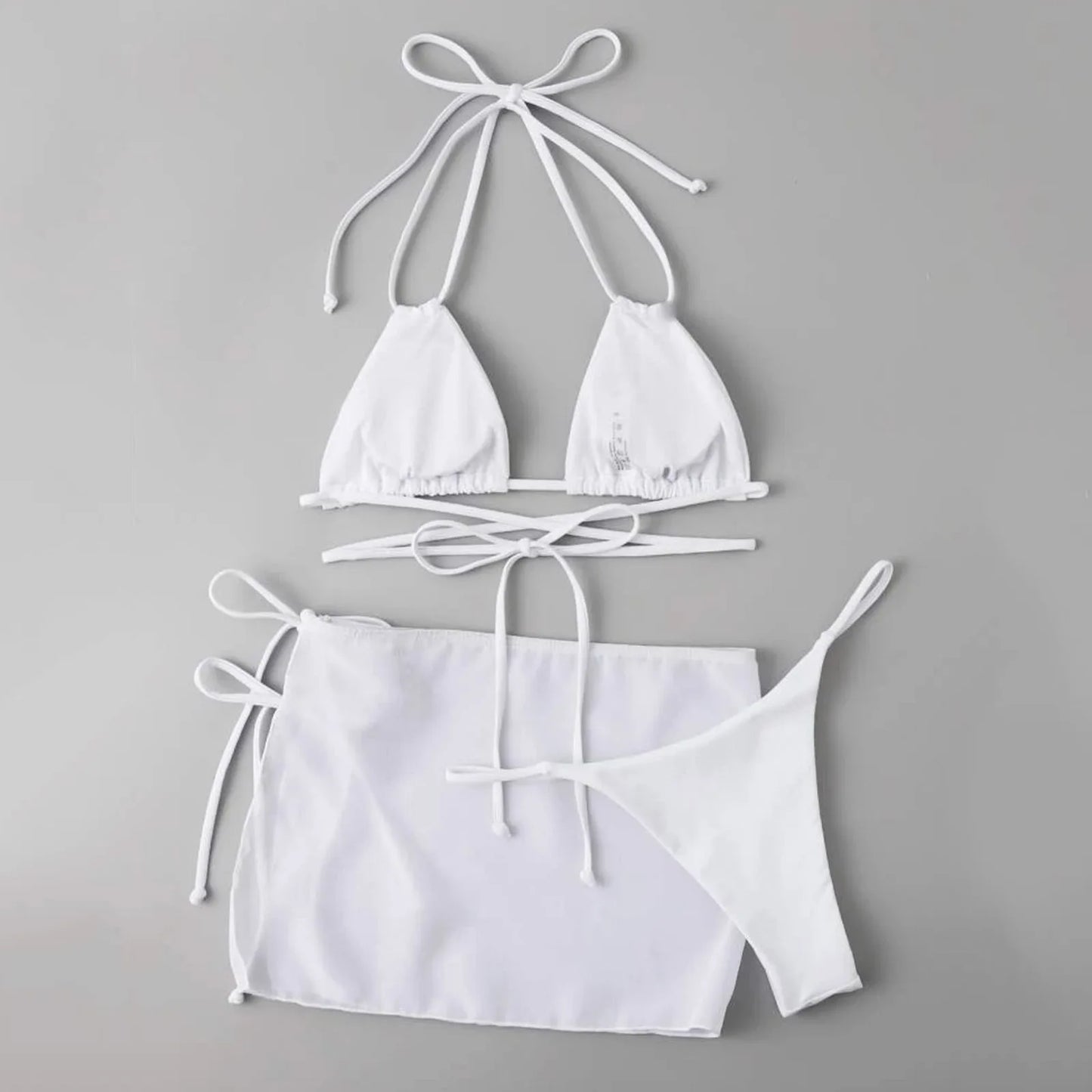 Womens Summer Swim Suit Solid Color Drawstring Strap Three Pieces Beachwear Sexy Bikinis Sets Quick Drying Women Swimsuit