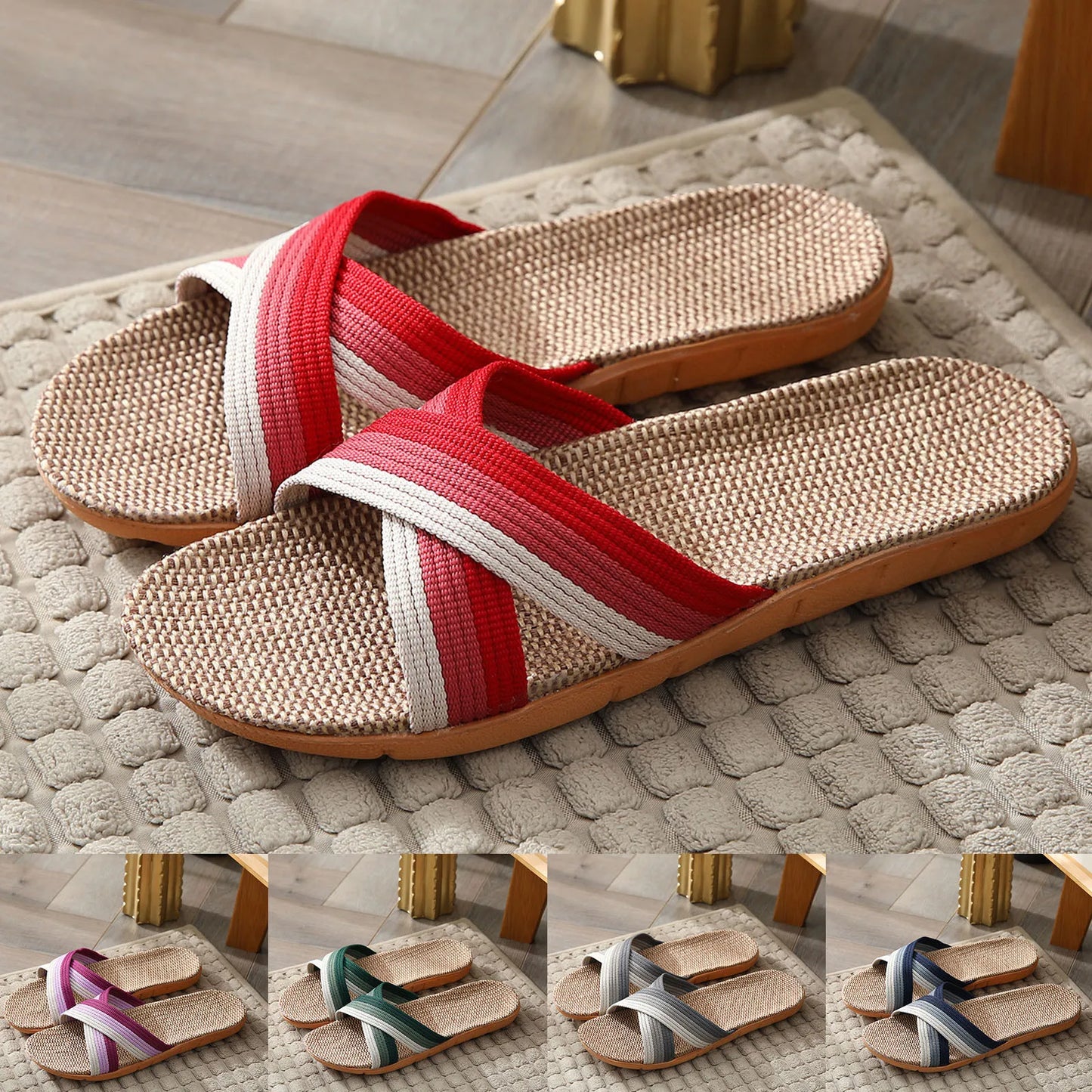 Wear-Resistant Comfortable Soft Bottom Ethnic Style Flat Heel Flops Men And Women Flax Slippers Home Slippers Zapatos De Mujer