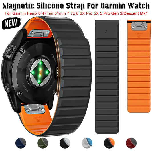 Magnetic Silicone Strap For Garmin Fenix 8 47mm 51mm 7 7x 6 6X Pro 5X 5Plus 22/26mm QuickFit Bracelet For Gen 2/Descent Mk1 Band