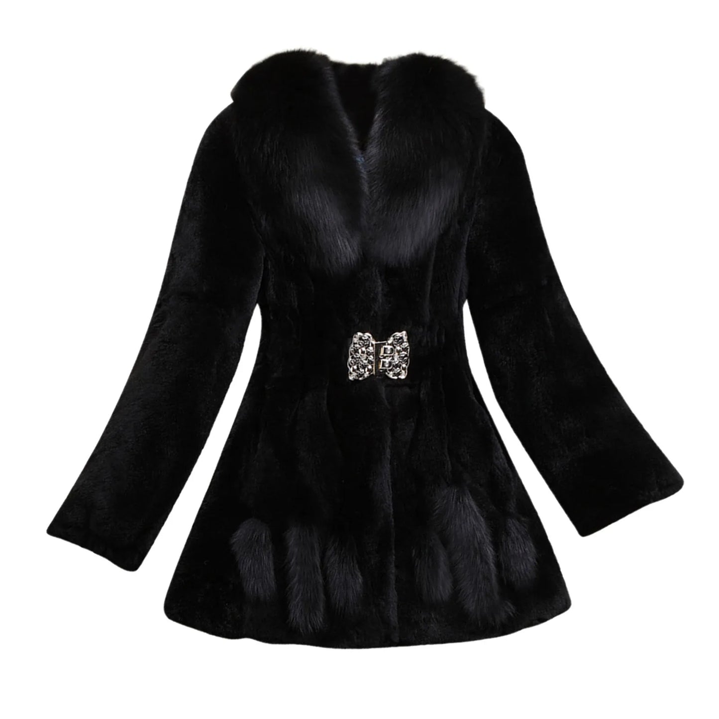 Ladies Winter Lapel Faux Fur Coats Long Sleeve Solid Cute Outwear Plush Jacket Warm And Soft Winter Fleece Lined Fuzzy Outwears