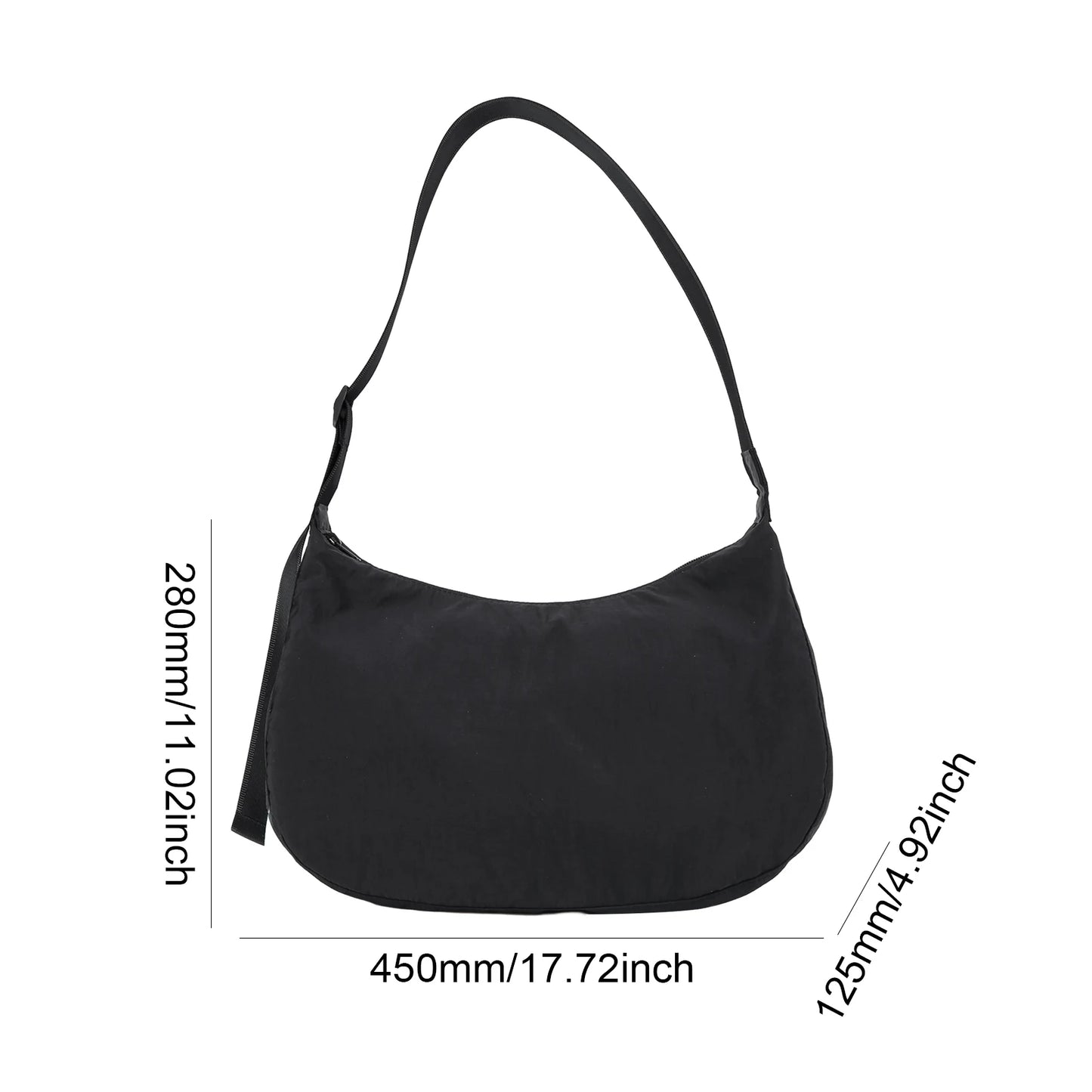 Nylon Crossbody Bag for Women Large Capacity Casual Crescent Satchel Solid Color Ladies Simple Shoulder Bag High Quality Handbag