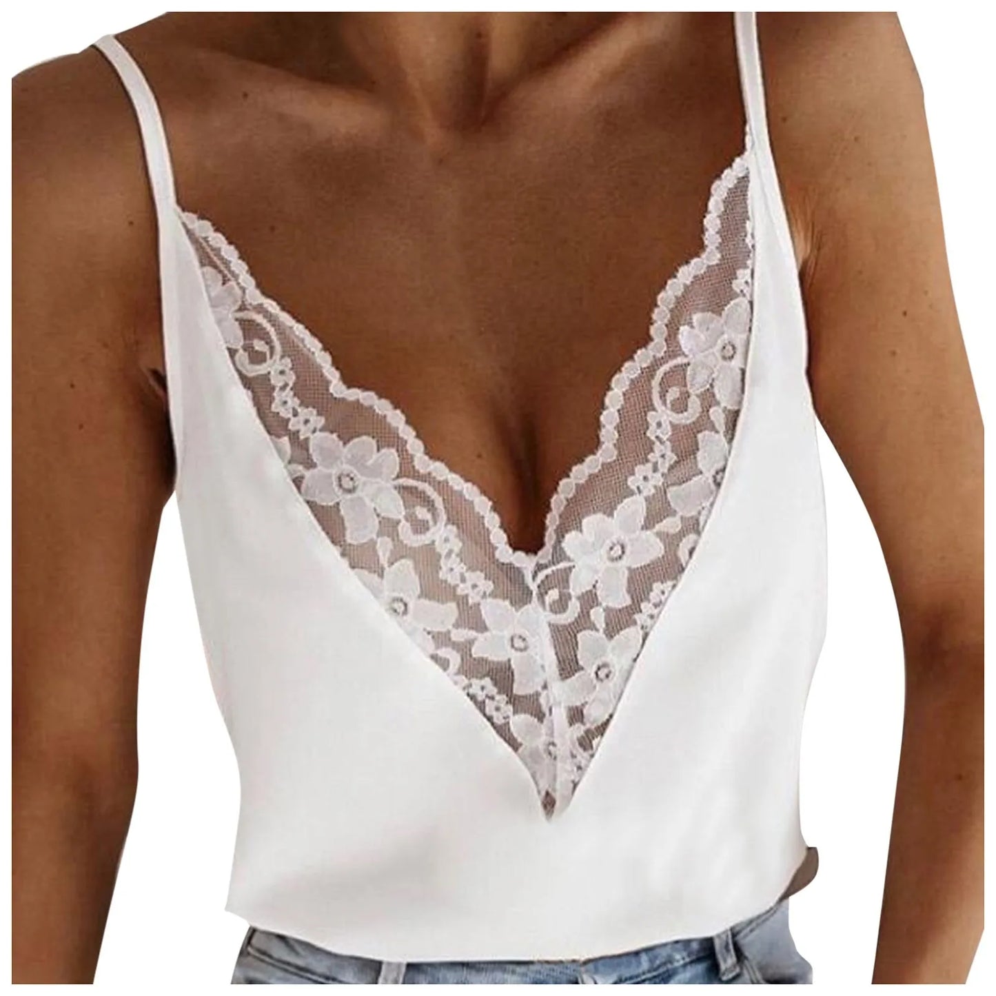 Solid Color Lace Splicing Camisole For Women Plus Size V-neck Suspender Vest Top Blouse Camis Crop Top Women 2022 Ropa Mujer