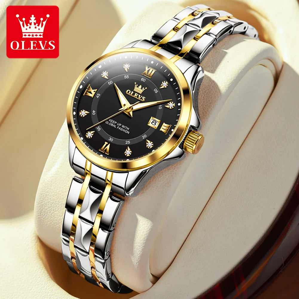 OLEVS Women‘s Watches Luxury Fashion Gold Small Wristwatch for Ladies Original Waterproof Rhombus Stainless Steel Strap Date